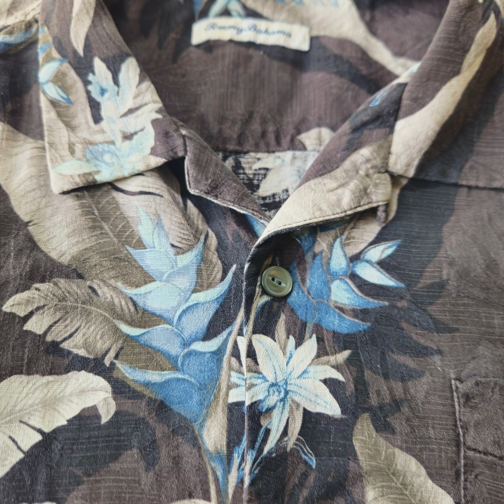 Tommy Bahama XL 100% Silk Floral Camp Shirt Eclectic Grandpa Vacation Beach - Picture 8 of 13